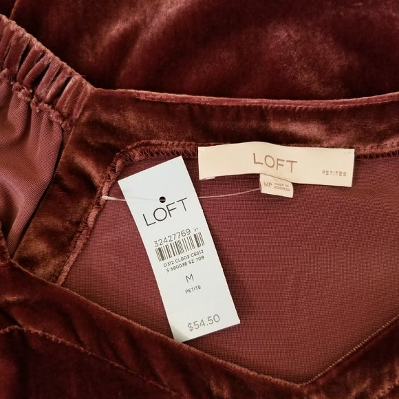 Rich Plum Velvet Blouse with Short Sleeves Women's Size Medium by Loft NEW w/Tag - Picture 10 of 10